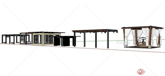 多款现代风格廊架设计SketchUp(SU)3D模型