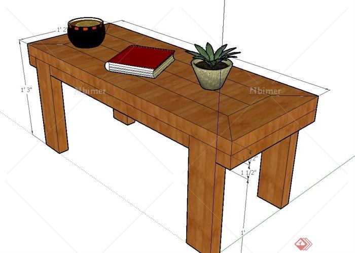 室内木质长方形桌子设计SU模型