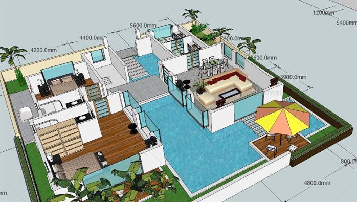 海南某东南亚风格别墅建筑设计方案+户型分析+SU