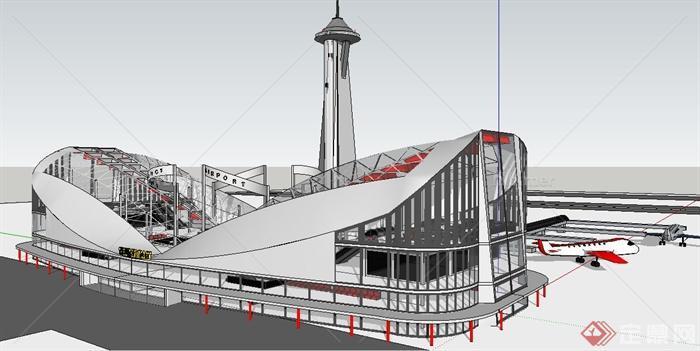 某现代风格飞机场建筑设计su模型