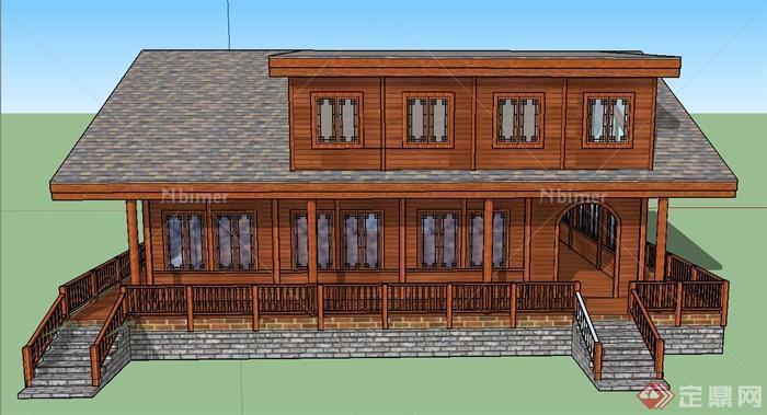 某两层水库精致住宅木屋建筑设计SU模型