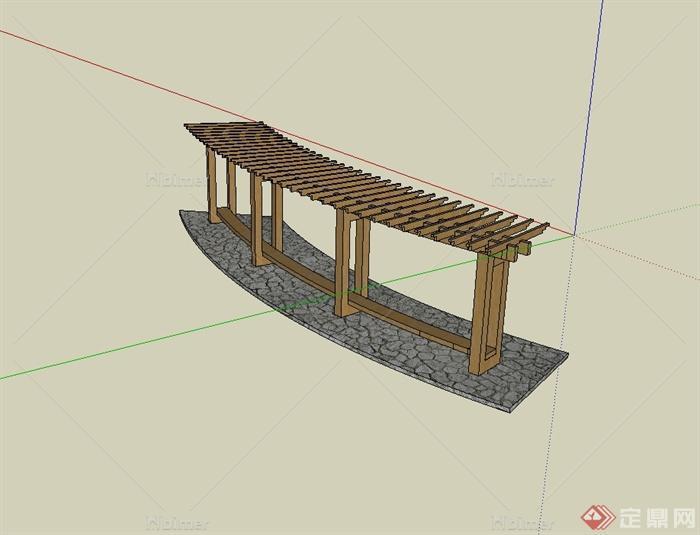现代传统风格木质廊架设计SU模型[原创]