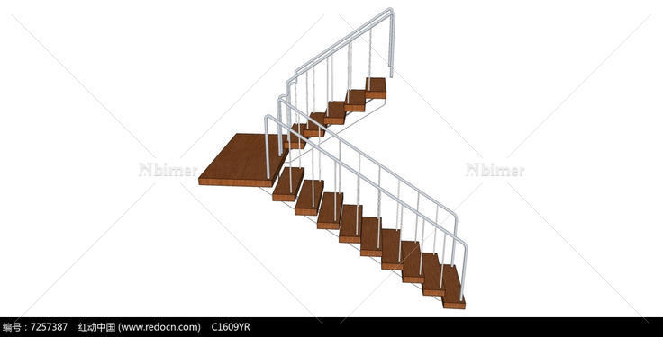 简约木质楼梯SU模型