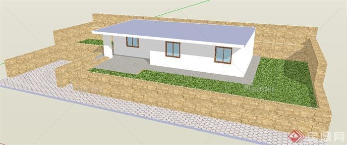 某现代乡村单层住宅建筑设计SU模型