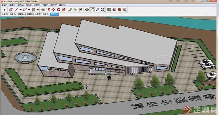 现代某博物馆建筑设计CAD 图与SU模型
