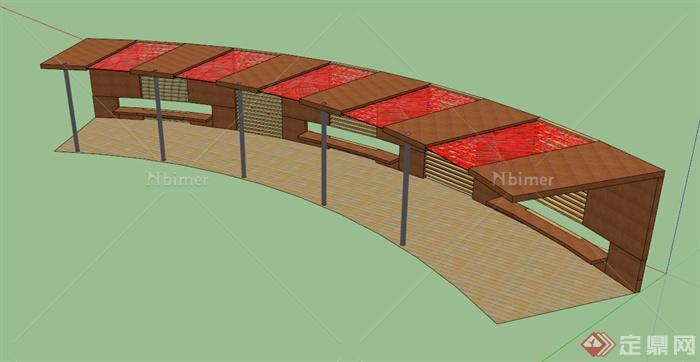 现代简约木廊架设计SU模型