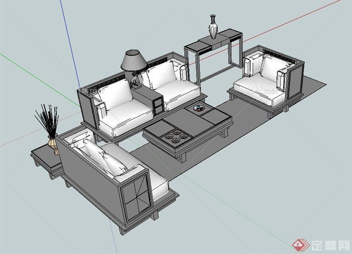 现代风格住宅室内沙发茶几组合设计SU模型[原创]