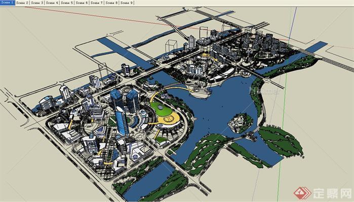 某现代风格滨水城市景观城市规划设计SU模型
