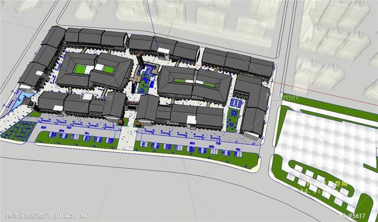 中式商业街建筑规划SU模型设计