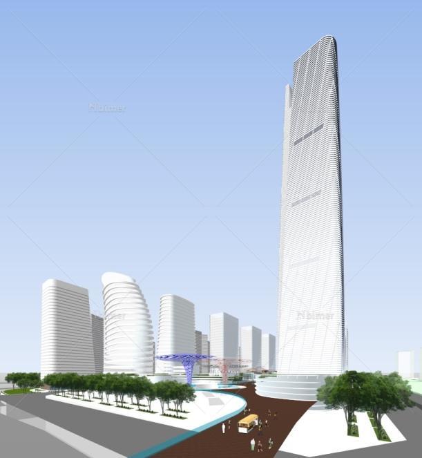 现代中式商业街 商务办公中心概念方案SU精致设计