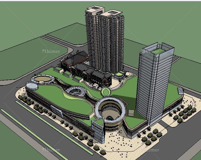 城市商业综合体以及商业广场Su精细设计模型[原创