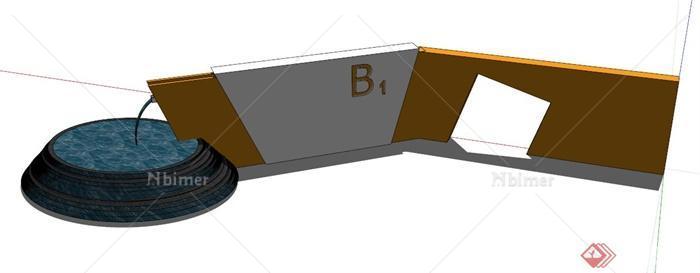 水池景墙门组合设计SU模型