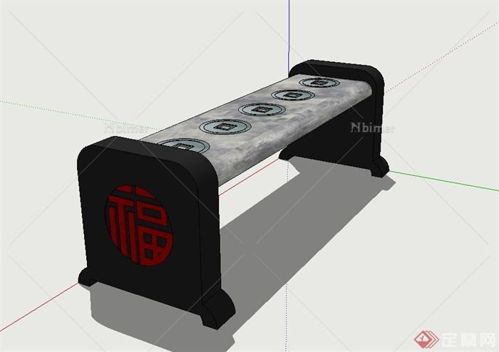 户外福字铜钱坐凳设计SU模型[原创]