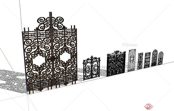 多种不同的围墙铁艺栏杆设计su模型[原创]