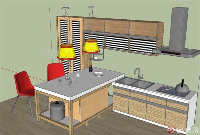 现代某厨房摆台、厨具设计SU模型