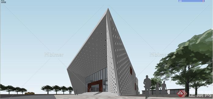 某现代风格造型独特会所建筑方案设计SU模型[原创