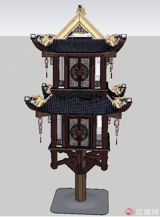 园林景观节点古典中式灯箱设计SU模型
