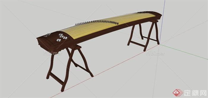 某桃花装饰古筝SU模型
