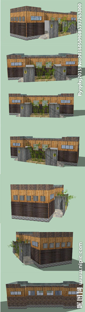 公园防腐木厕所SU模型设计图片