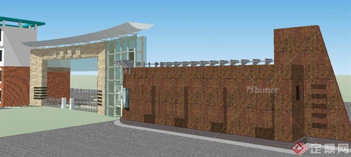 岱电家园住宅小区主入口大门方案SU精致设计模型