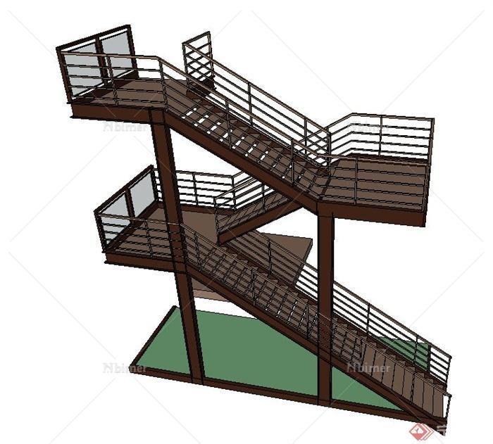 两层建筑节点楼梯设计SU模型