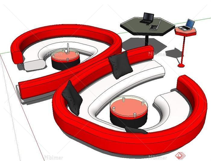 现代室内不规则沙发茶几桌子设计SU模型