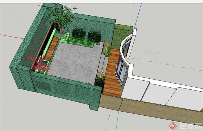 某个室外小庭院花园设计SU模型参考