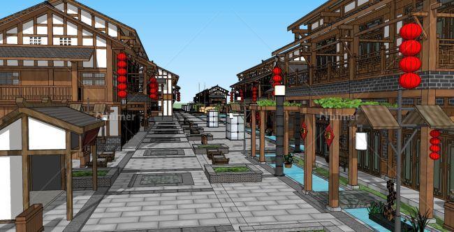 22个新中式商业街建筑设计SU模型