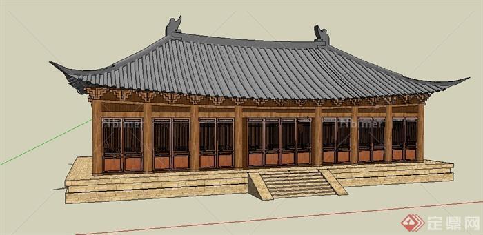 中式风格单层文化古建筑su模型[原创]