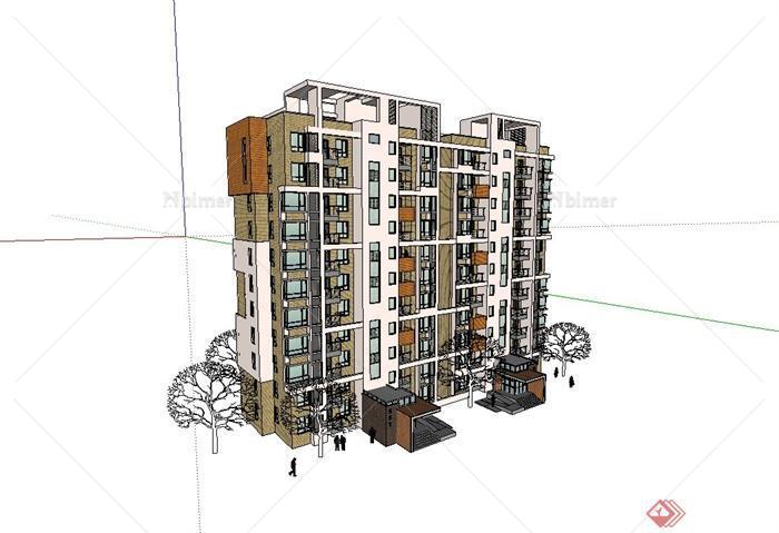 高精度多层住宅建筑设计su模型