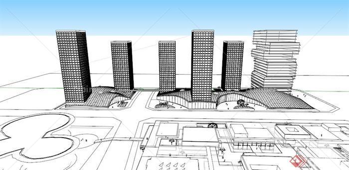 现代多栋办公建筑设计SU模型