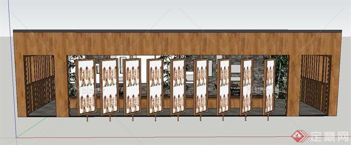 庭院木质长方形阳光房建筑设计SU模型