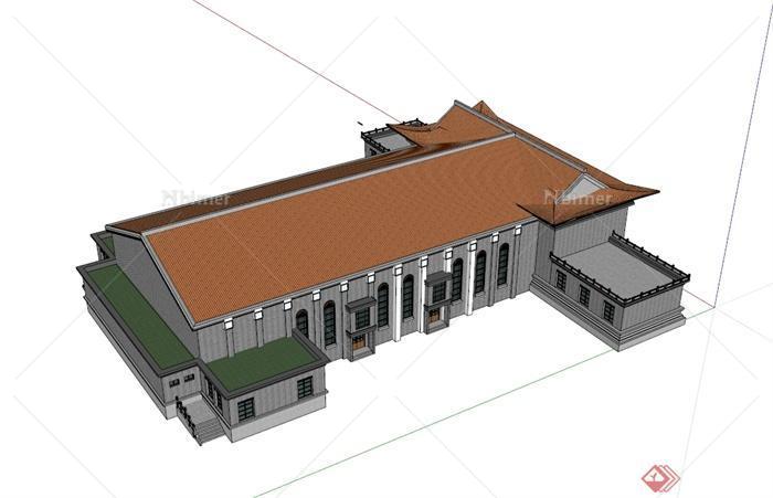 某古典中式风格军部大礼堂建筑楼设计su模型[原创