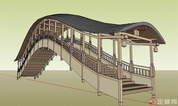 中式风格拱形廊桥su模型[原创]