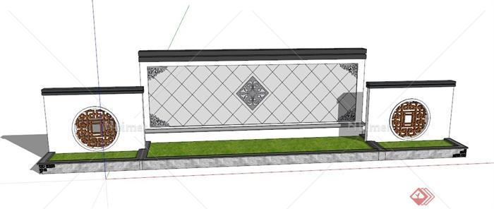 中式花池照壁设计SU模型