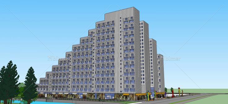 现代高层住宅带景观(55278)su模型下载