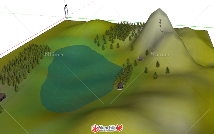 绿水青山SU模型山脚下的村落