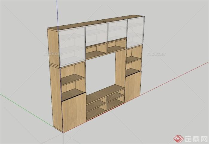某现代浅色木材书柜SU模型