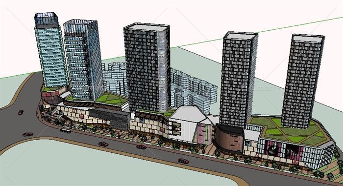 现代风格商业广场与住宅小区建筑方案SU精细设计