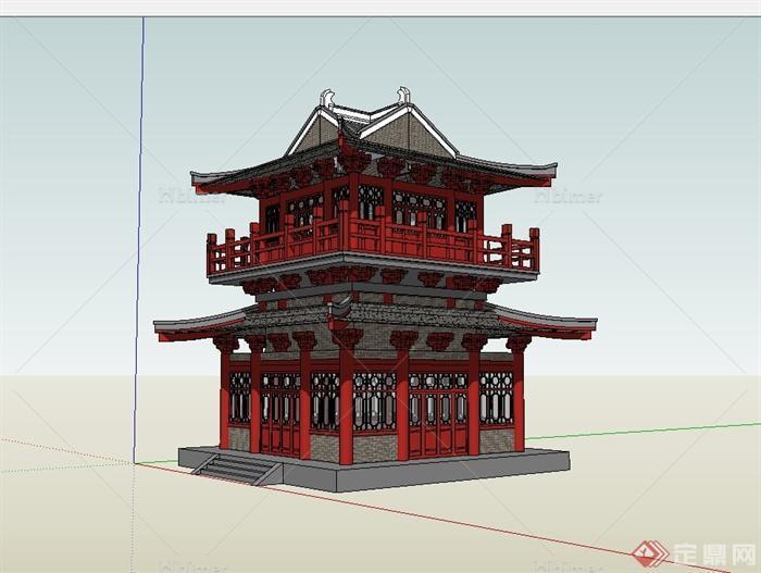 唐代古建楼阁设计su模型[原创]