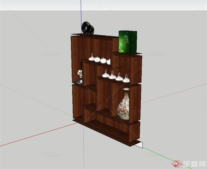 某现代中式木制置物柜设计su模型