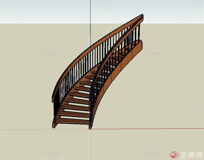 某现代风格木质材质楼梯设计su模型[原创]