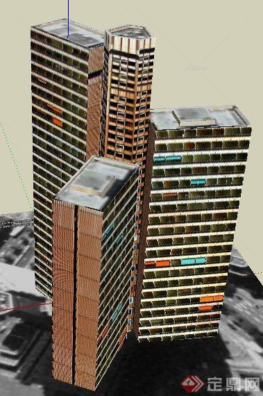 三拼接高层住宅楼建筑设计su模型