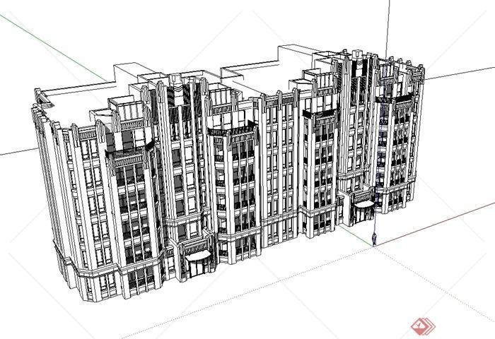 新古典风格无材质贴图多层住宅楼设计su模型[原创