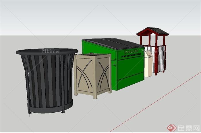 现代风格五种不同造型的垃圾箱设计SU模型[原创]