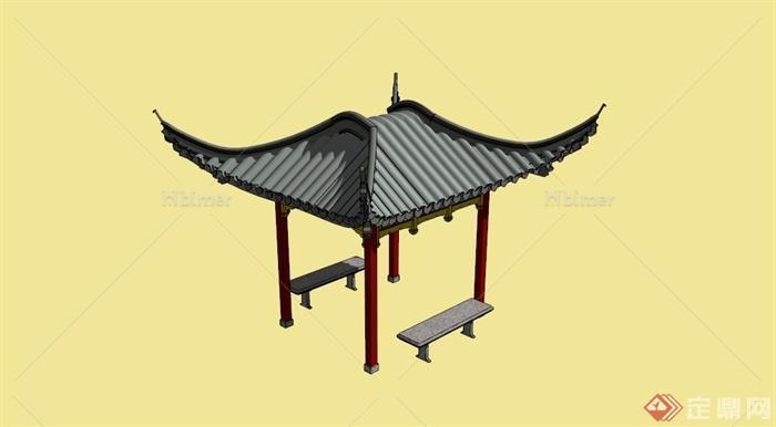 古典中式四角亭子小品设计SU模型