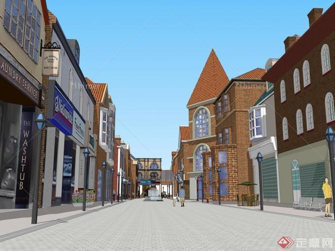 某英式商业街建筑设计SketchUp(SU)3D模型[原创]
