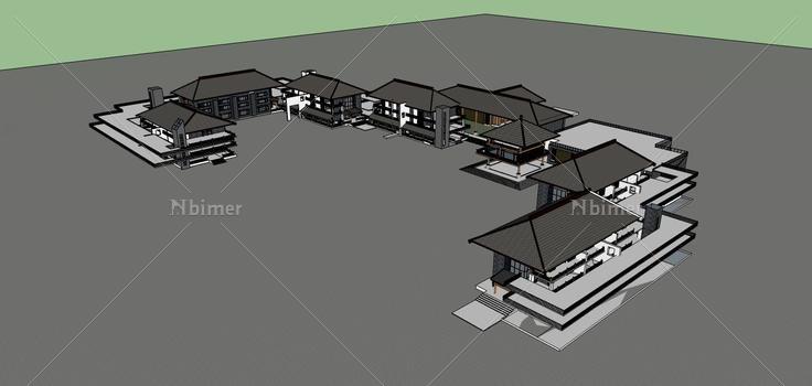 中式风格度假村(77435)su模型下载