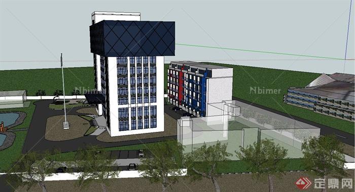 现代某高层行政办公区建筑设计SU模型