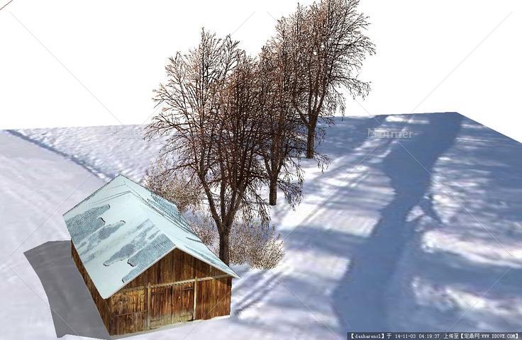 雪景小建筑，景观设计，sketchup模型，禁止转载